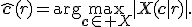 \begin{equation}
\hat{\mathbf{c}}(r)=\arg\max\limits_{\mathbf{c}\in X}|X(\mathbf{c}|r)|.
\end{equation}
