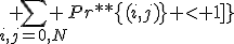 \min_{[ Pr**\{(i,j)\}; \lambda_k ; \sum_{i,j=0,N} {Pr**\{(i,j)\} < 1]}}{\; \; \sum_{i,j = 0,N} {( (Pr_i*\{(i)\} \, Pr_j*\{(j)\}) - Pr**\{(i,j)}\} ) ^2 + \sum_{k=1,3} { \lambda_k \, ( Pr*\{\omega_{A_k}\} - Q_k)} } 