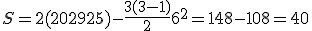 S = 2(20+29+25) - \frac{3(3-1)}{2}6^2=148-108=40