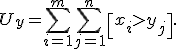 U_y = \sum_{i=1}^m \sum_{j=1}^n \left[ x_i > y_j\right].