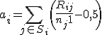 a_i = \sum\limits_{j \in S_i}{\( \frac{R_{ij}}{n_j+1} - 0,5 \)};