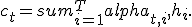 c_t = sum_{i=1}^{T} alpha_{t,i}, h_i.