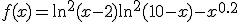 f(x) = \ln^2(x-2) + \ln^2(10-x) - x^{0.2}