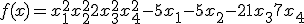 f(x) = x_1^2 + x_2^2 + 2x_3^2 + x_4^2 - 5x_1 - 5x_2 - 21x_3 + 7x_4