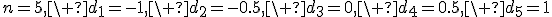 n=5,\ d_1=-1,\ d_2=-0.5,\ d_3=0,\ d_4=0.5,\ d_5=1