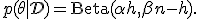 p(\theta \mid \mathcal{D}) = \text{Beta}(\alpha + h, \beta + n - h).