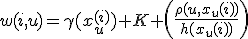 w(i,u)=\gamma(x_u^{(i)}) K \left(\frac{\rho(u,x_u{(i)})}{h(x_u{(i)})}\right)