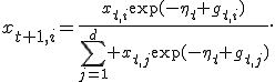 x_{t+1,i}=\frac{x_{t,i}\exp(-\eta_t g_{t,i})}{\sum_{j=1}^d x_{t,j}\exp(-\eta_t g_{t,j})}.